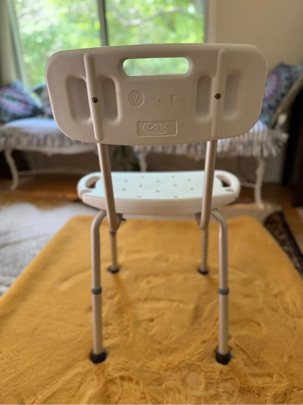 White Shower/Transfer Bench with Gray Legs adjustable for highest comes withgift